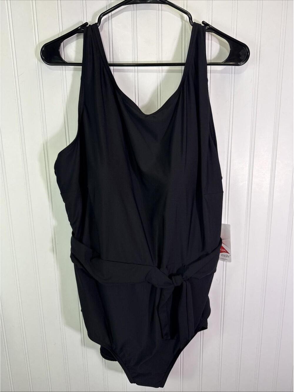 Lands End Belted High Neck Women's Plus Size One Piece Swimsuit Black 24W